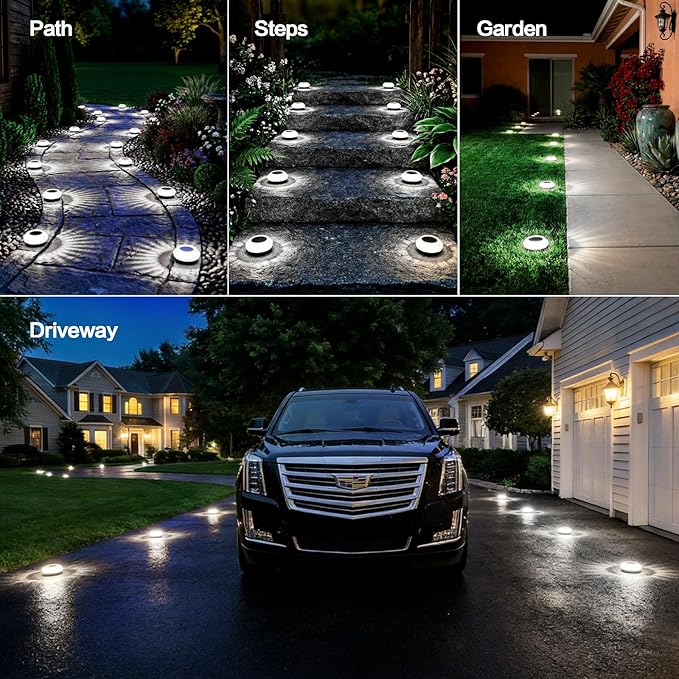 Solar Ground Lights Outdoor, 8 Pack Solar Powered Pathway Lights IP67 Waterproof Anti Glare Diamond Solar Garden | Lumora