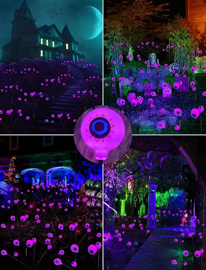 KerKoor Solar Halloween Lights Outdoor Decorations - 4 Pack 32 LED Solar Eyeball Lights for Yard, Scary Eyeballs Halloween Light for Outside, Pathway, Walkway, Landscape, Garden, Party Decor (Purple)
