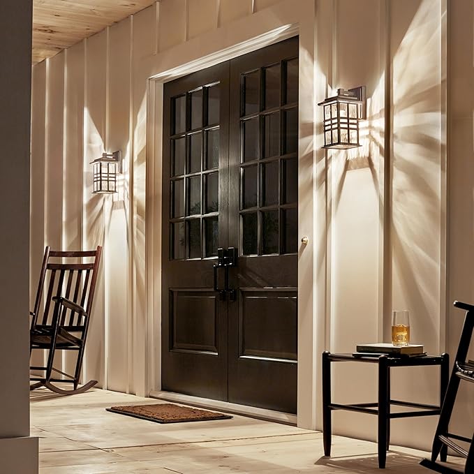 Kichler Beacon Square 1-Light Outdoor Wall Light in Olde Bronze, Clear Hammered Glass Shade, (6.5" W x 12" H x 7.5" | Lumora