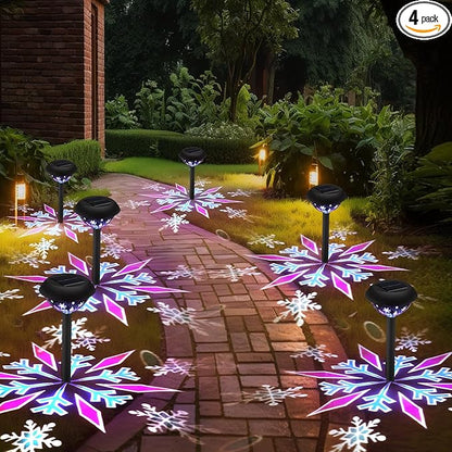 Retisee 4 Pack Outdoor Christmas Decorations, Solar Christmas Pathway Lights LED Snowflake Waterproof Solar Projector Lights for Outdoor Garden Yard Patio Xmas Decor