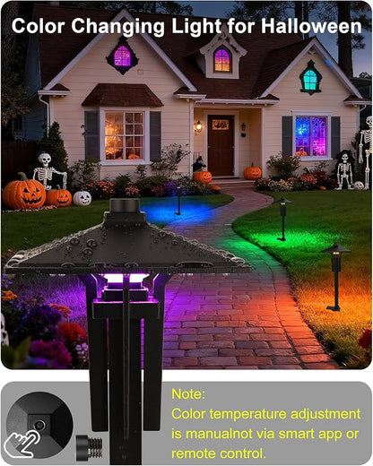 RGB Pathway Lights Low Voltage, 5W 12V Waterproof Wired LED RGB Color Changing Low Voltage Landscape Lighting for Outdoor Pathway Path Walkway Garden of Christmas, Heavy Duty, Black, 4PK