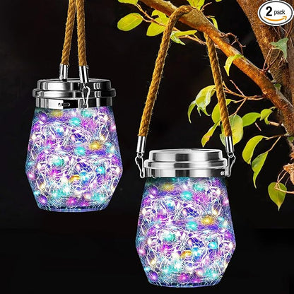 Solar Lantern, Hanging Solar Lights Outdoor Waterproof 2 Pack, Upgraded 60 LED Lanterns Decorative Outdoor, Garden Decor for Patio Path Backyard Christmas Halloween, Multicolor