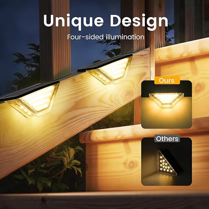 SOLPEX 10 Pack Four-Sided Illumination Solar Step Lights for Outside, Solar Stair Lights Outdoor, Solar Railing Lights Outdoor Waterproof with 33 LEDs for Steps, Stair, Deck, Porch (Warm White)