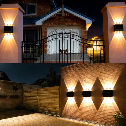 2PCS Solar Wall Lights Outdoor, Adjustable PV Panel,6 Bulbs Up and Down Lamp Bright Wall Light for Patio Cafe BarExterior Wall Garage Garden Yard