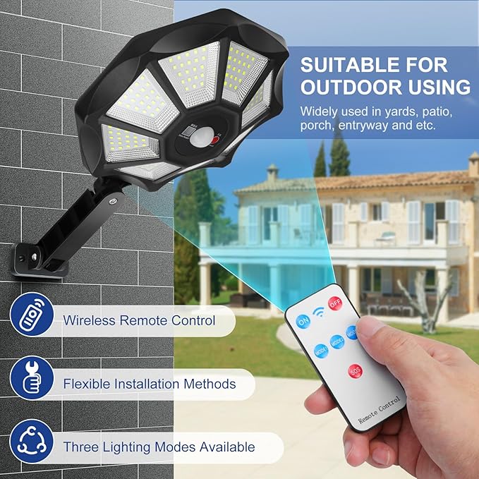 2-Pack Solar Outdoor Lights, 6000k Motion Sensor Flood Light, 168 LED Waterproof Solar Powered Security Lamps