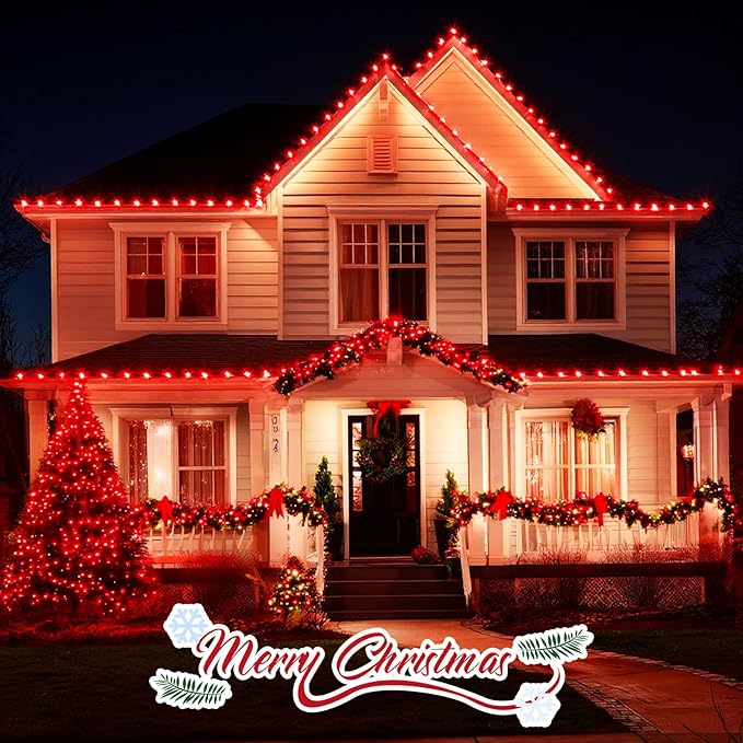 Minetom C9 Christmas String Light Red, 50ft Vintage Christmas Tree Lights, Outdoor Roofline String Lights with 50+2 Red Bulbs for Patio Garden Holiday Indoor Home Xmas Decoration, Green Wire