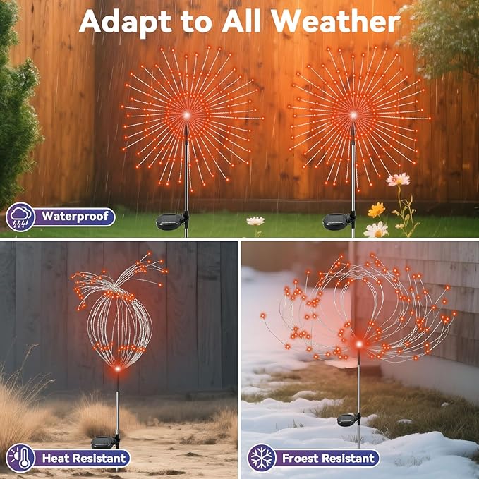 Garden Outdoor Lights, 2 Pack 120 LED Solar Garden Lights Fairy Lights Outdoor Waterproof Decorative Solar Firework | Lumora