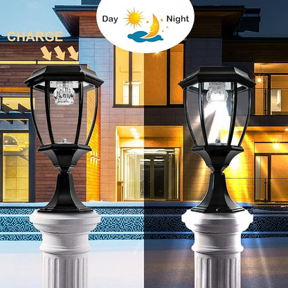 Kendal Solar Post Lights Outdoor, Waterproof Fence Solar Powered Pillar LED Light, Solar Deck Post Lights Decorations Porch Railing Patio with Clear Glass Hexagonal Base (Black)