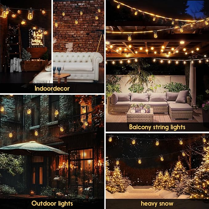 Outdoor String LED Patio Lights - 30Ft 9M Outside Waterproof Light with Remote Dimmable S14 Shatterproof Bulb Connectable Hanging Outdoor Electric Lighting for Backyard Yard Gazebo Porch Party