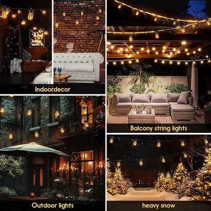 Outdoor String LED Patio Lights - 30Ft 9M Outside Waterproof Light with Remote Dimmable S14 Shatterproof Bulb Connectable Hanging Outdoor Electric Lighting for Backyard Yard Gazebo Porch Party