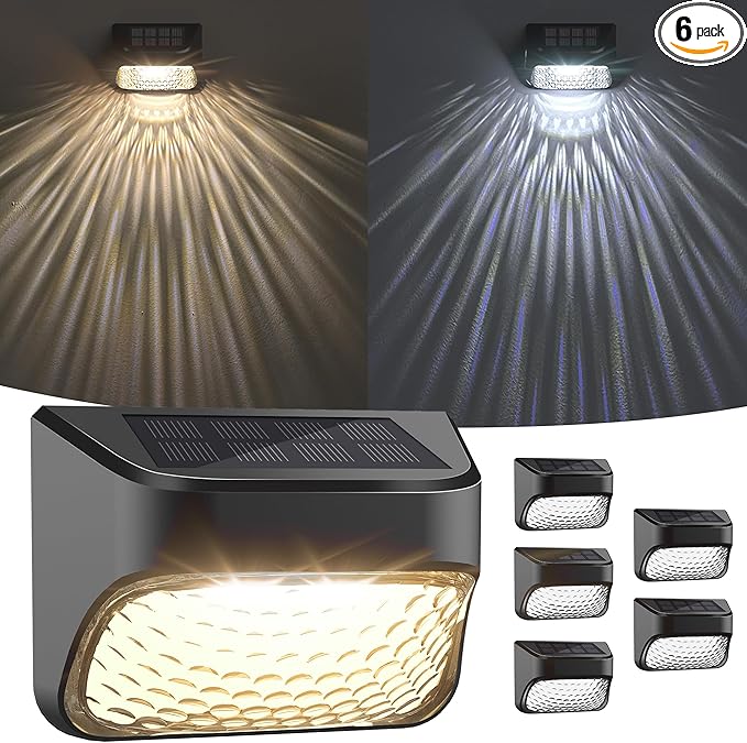 Solar Step Lights - 30 LM, 2 Modes Waterproof for Wall, Rail, Porch, Backyard, Garden - Decorative Solar Lights 6 Pack