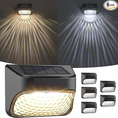 Solar Step Lights - 30 LM, 2 Modes Waterproof for Wall, Rail, Porch, Backyard, Garden - Decorative Solar Lights 6 Pack