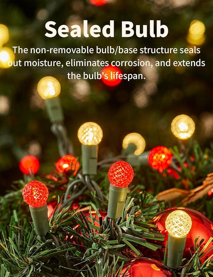 BOHON Christmas Lights 17FT 50 LED Faceted G15 Red and Warm White String Lights Outdoor Plug in Commercial Lighting Grade Tree Decorations for Indoor Xmas Decor, Green Wire, Waterproof