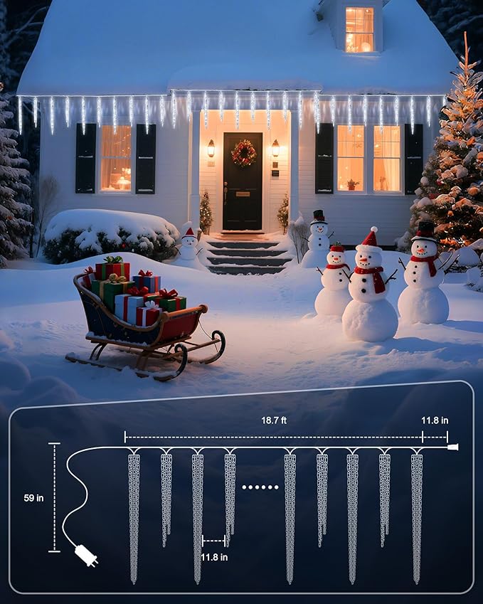 Minetom Christmas Icicle Lights - 2 Pack Total 200 LED 40 Tubes Twinkling Crystal Icicle String, Connectable | Lumora