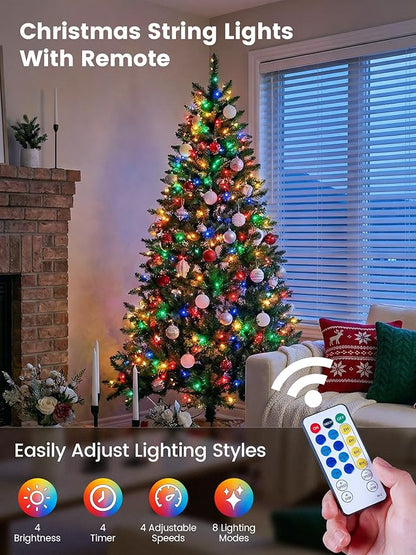 Hopolon String Lights Indoor Outdoor, 33 FT 100 LED Connectable Green Wire Twinkle Fairy Lights, Plug in Christmas Light Waterproof for Wedding Party Patio Spring Decor (Multicolor with Remote)