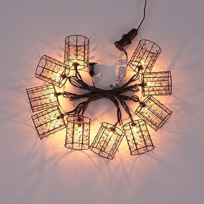 Outdoor Patio String Lights Plug in with 10 Incandescent Bulbs, Handwoven Beaded Copper Wire Style Decorative Lantern String Lights Connectable Weatherproof for Pergola, Porch, Mantel, Indoor Decor