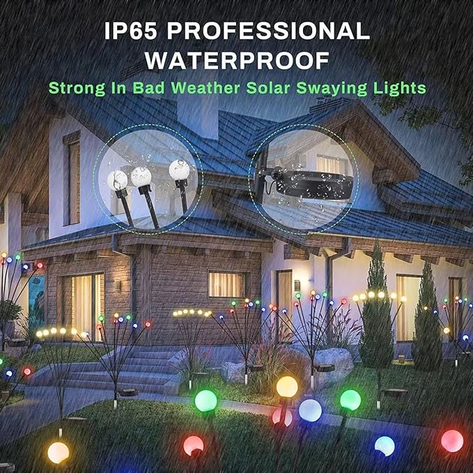 Solar Garden Lights New Upgraded Swaying Light, Solar Outdoor Lights, Yard Patio Pathway Decoration, High Flexibility Iron Wire & Heavy Bulb Base, 2 Pack 16 LED (Colorful)