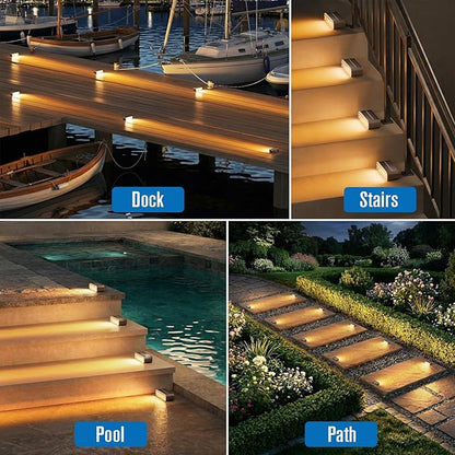 NIORSUN Solar Step Lights, 6 Pack Outdoor Horizontal Lights for Steps, Deck, Stairs, Dock & Pathway - Bright 3000K Warm White, Auto On/Off, IP67 Waterproof
