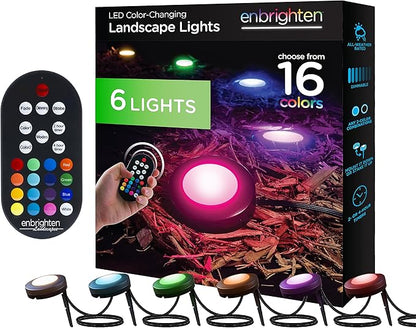 Enbrighten LED Ground Lights, 6 Path Lights, 50ft, Color Changing, Remote Control, Outdoor Path Lighting, 41012