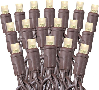 70 Warm White Wide Angle LED Mini Lights on Brown Wire – 24 Ft Commercial Grade Christmas String Lights, Full Wave No Flicker, Indoor/Outdoor UL Listed, Connect Up to 21 Sets