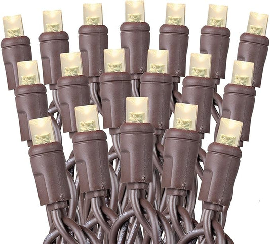 70 Warm White Wide Angle LED Mini Lights on Brown Wire – 24 Ft Commercial Grade Christmas String Lights, Full Wave No Flicker, Indoor/Outdoor UL Listed, Connect Up to 21 Sets