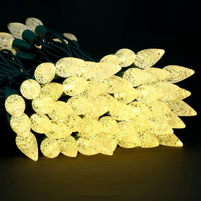YULETIME Warm White C6 Strawberry LED Christmas Lights, 33 ft 100 Count 4" Spacing One-Piece High Waterproof UL | Lumora