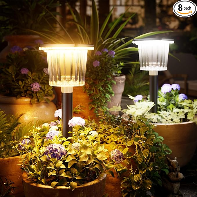 Super Bright Solar Pathway Lights 8 Pack, Adjustable Warm & Cold Solar Lights Outdoor Waterproof IP65, Auto On/Off, Outdoor Decor Light for Garden, Landscape, Path, Yard, Patio, Driveway
