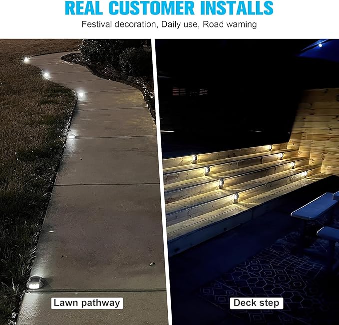 VOLISUN Solar Deck Lights Driveway Dock Lights, 8-Pack Led IP68 Waterproof Outdoor Warning Step Lights for Driveway | Lumora
