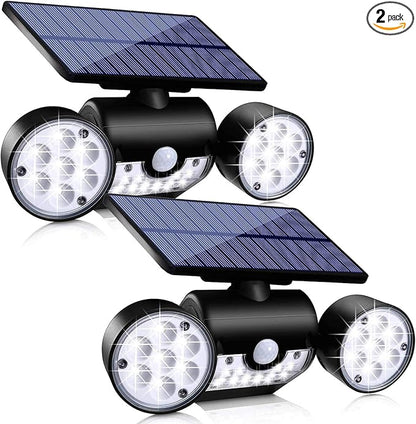 Outdoor Solar Lights, 30 LED Solar Security Lights with Motion Sensor Dual Head Spotlights IP65 Waterproof 360° Adjustable LED Solar Motion Lights for Front Door Garage Patio Deck, 2 Pack
