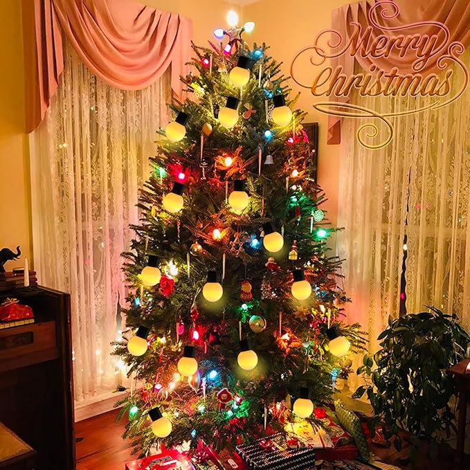 Fairy Lights Battery Operated 23.8Ft 20 LED Globe String Lights, Shatterproof G50 Edison Lights String with Remote Timer, Warm White Christmas Lights for Bedroom Camping Balcony Christmas Tree Decor