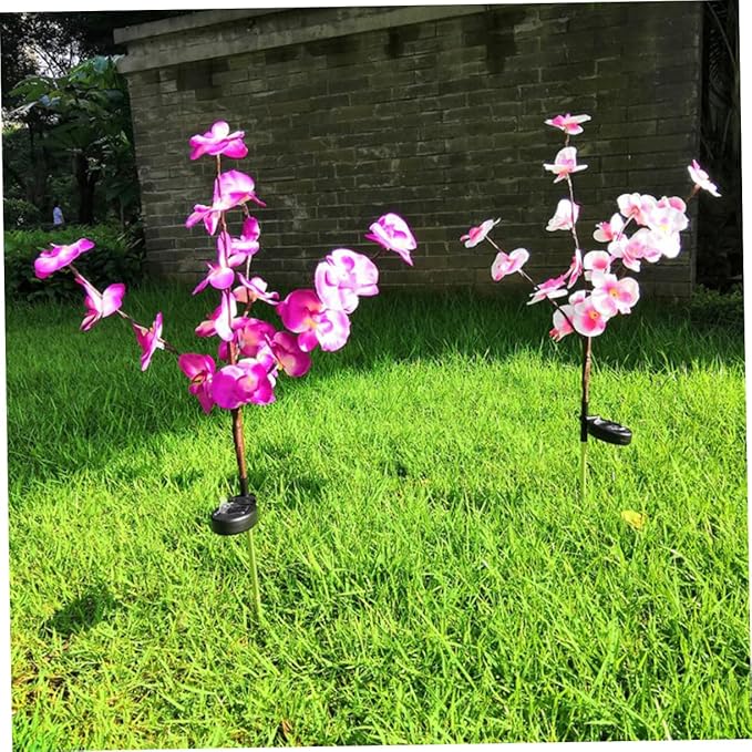 Mipcase 2pcs Orchid Shape Solar Garden Lights Outdoor Solar Pathway Lamp for Driveways Walkways Yards Energy Saving Easy to Install Purple Decorative Landscape Lighting