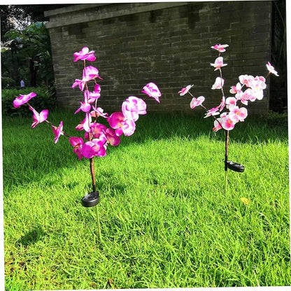 Mipcase 2pcs Orchid Shape Solar Garden Lights Outdoor Solar Pathway Lamp for Driveways Walkways Yards Energy Saving Easy to Install Purple Decorative Landscape Lighting