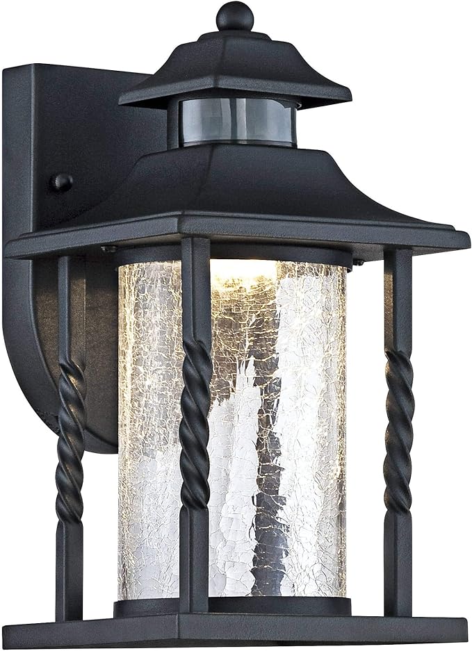 John Timberland Westray Outdoor Wall Light Fixture LED Black Lantern 11 1/2" Clear Crackled Glass Motion Sensor | Lumora