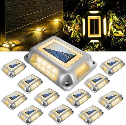 T-SUN Solar Dock Lights, Solar Driveway Lights Outdoor, 12 Pack LED Ground Driveway Light 3000K Warm White Deck Light for Path Garden Sidewalk Stair Ground Pathway
