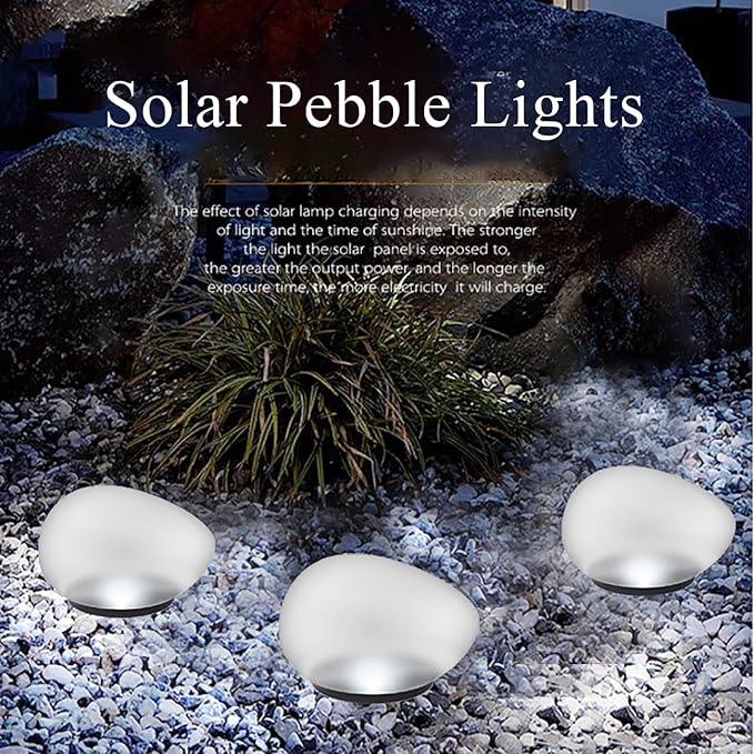 Solar Pebble Light, Waterproof Solar LED Garden Lighting Stone lamp Ground Lamp Outdoor Wall Lamp for Outdoor Landscape Yard Path Fence Lawn Tree Park Decoration Lights (White 1pcs)