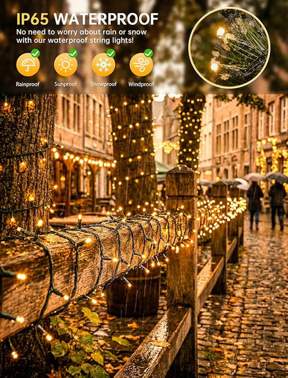 Hopolon String Lights Indoor Outdoor, 33 FT 100 LED Connectable Green Wire Twinkle Fairy Lights, Plug in Christmas Light Waterproof for Wedding Party Patio Spring Decor (Warm White with Remote)