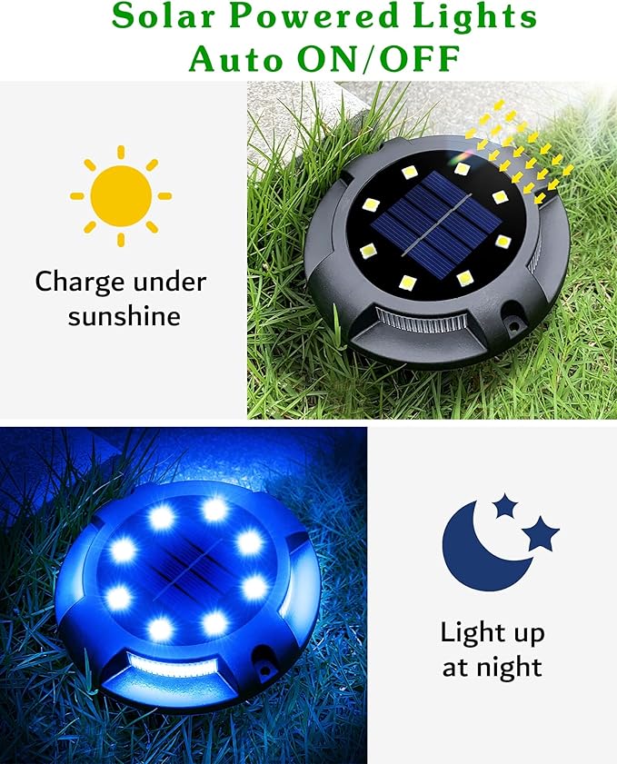 Biling Solar Pathway Lights Outdoor Uplight Sidelight, 12 Packs Blue Bright Solar Ground Lights Waterproof for Yard | Lumora