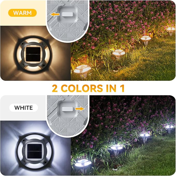 AGPTEK Solar Driveway Lights 12 Pack, 2 Colors in 1 Outdoor Solar Deck Dock Marine Waterproof LED Driveway Marker Security Lights for Outside Pathway,Boat Dock,Step,Walkway,Path,Garden (Warm & White)