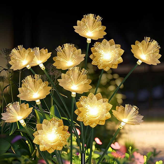 Solar Garden Lights, Solar Flower Swaying Light for Outside, Yard Patio Pathway Decoration, Warm White (2Pack)