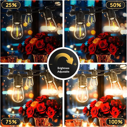 Outdoor String LED Patio Lights - 60Ft 18M Outside Waterproof Light with Remote Dimmable S14 Shatterproof Bulb Connectable Hanging Outdoor Electric Lighting for Backyard Yard Gazebo Porch Party