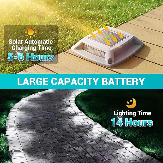 Solar Driveway Lights Outdoor 12 Pack, IP68 LED Solar Powered Waterproof Driveway Marker Deck Dock Lights for Dock Step Pathway Walkway Sidewalk Garden Yard Stair Marine (White)