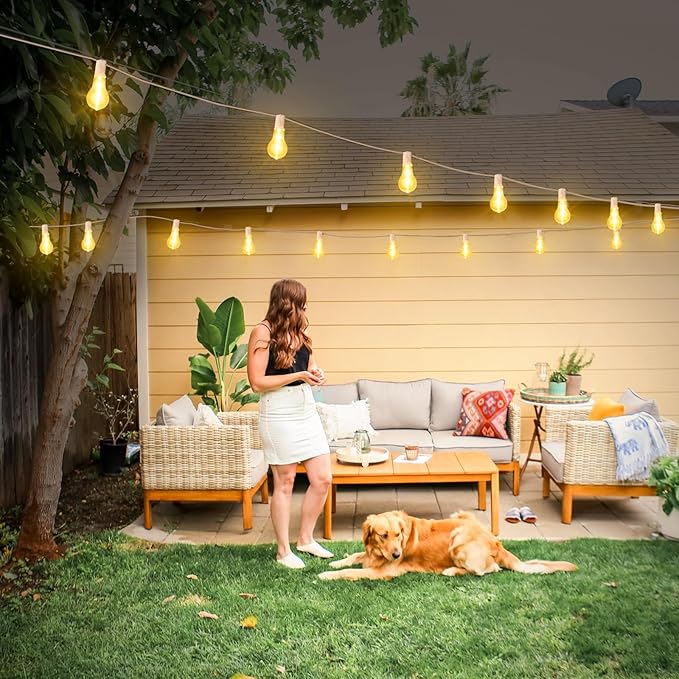 100FT Outdoor String Lights, LED Patio Lights with 32 Waterproof Shatterproof Dimmable A39 Hanging Bulbs(2 Spare) | Lumora