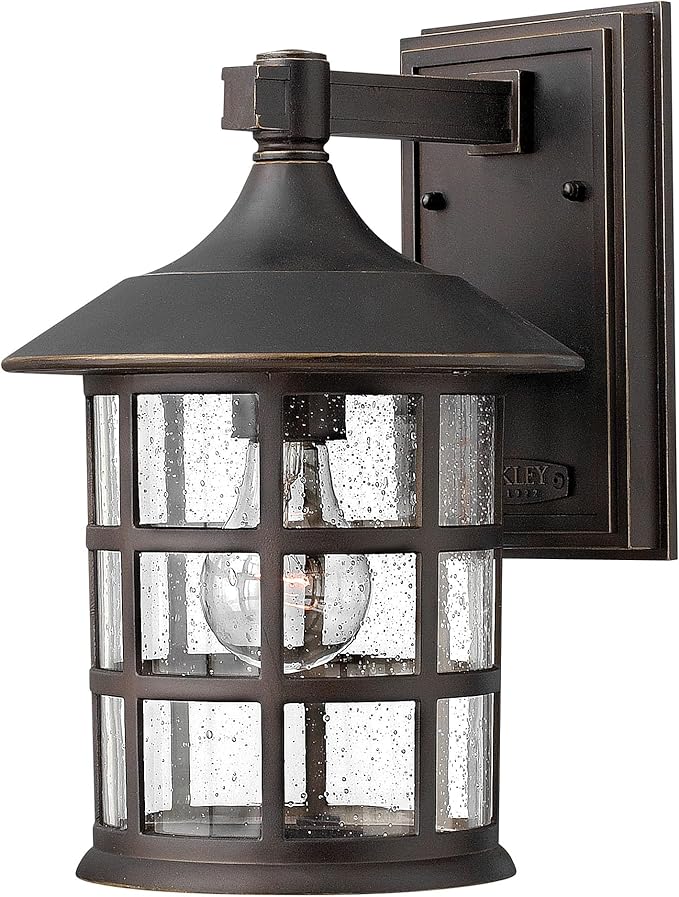 Hinkley Freeport 1804OZ Small Outdoor Wall Mount Lantern - New England Design, Cast Aluminum, Clear Seedy Glass - Oil Rubbed Bronze