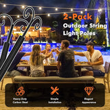 Goplus String Light Pole for Outside, 2 Pack 10ft Outdoor Metal Poles with Hooks for Hanging String Lights, Heavy | Lumora