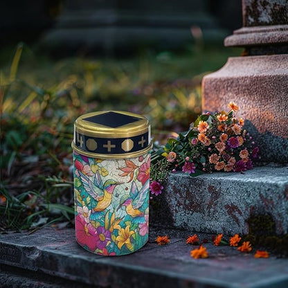 Hummingbird Cemetery Solar Lights for Grave Floral Cemetery Decorations for Grave Waterproof Dusk to Dawn Sensor Grave Lamp Bereavement Gifts 2 Pack