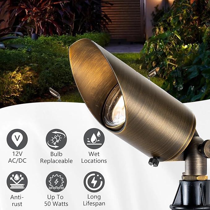 LumStory Brass Low Voltage Landscape Spotlight 12V Bronze Waterproof Shroud Adjustable Outdoor Landscape Lighting | Lumora