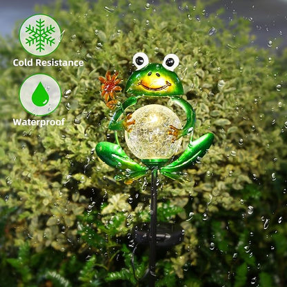 Garden Solar Lights Outdoor Decorative, Metal Frog Shape, Waterproof Stake Lights with 2 FT, Auto ON/Off Solar Powered Light for Lawn, Backyard, Patio, Pathway