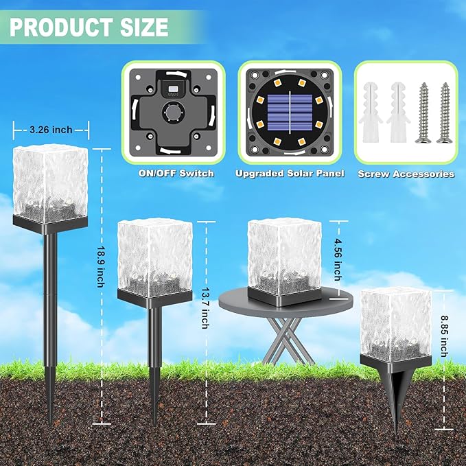 Solar Pathway Lights Outdoor, Waterproof Ground Light Featuring Crystal-Clear Ice Brick Aesthetic, Multi-use Landscape Decoration Lighting Solar Powered Garden Lawn Lamp (Cool White, 4 Pack)