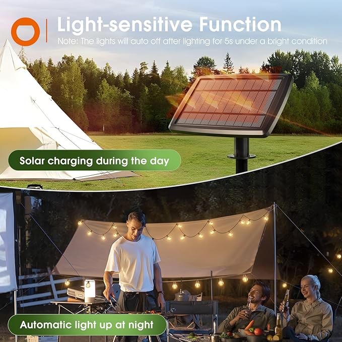 addlon 50FT Solar String Light 1-to-4 Extension Cord String Lights - 110FT Total (4x25FT String Lights + 10FT)