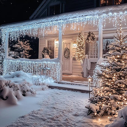 Dazzle Bright Christmas Icicle Lights, 88.5 FT 1080 LED 8 Modes Curtain Fairy Lights with 180 Drops, Xmas String Lights for Outdoor Holiday Wedding Party Decorations (White)